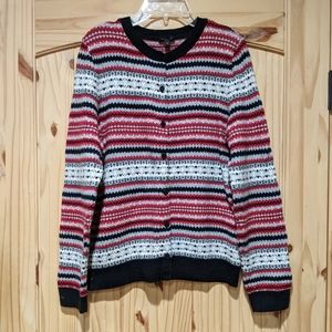 Women's Talbots button up striped Petite Sweater / cardigan - size Large…